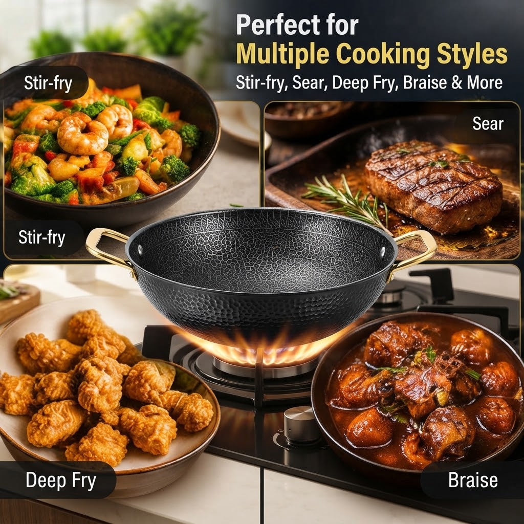 Stainless Steel Honeycomb Wok – Non-Stick Frying Pan with Double Handles
