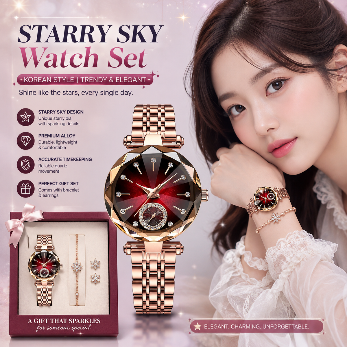 Girls' Starry Sky Watch – Korean Style Alloy Fashion Accessories
