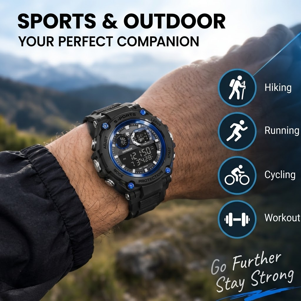 LASIKA Men’s Digital Sports Watch – Waterproof Casual Wristwatch with Resin Band & Alarm