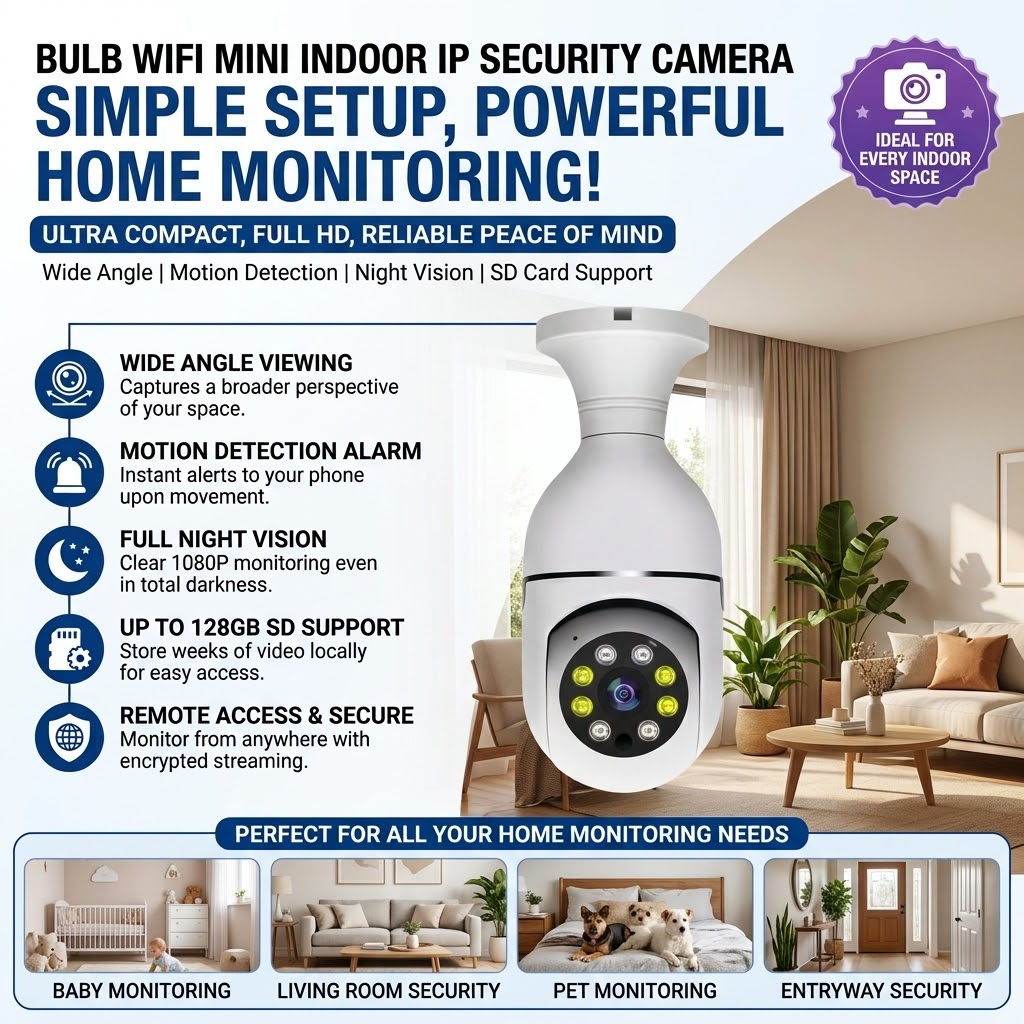 Security Camera – 360° Wide-Angle Indoor CCTV with Motion Detection, Alarm & Night Vision