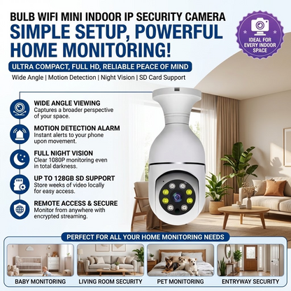 Security Camera – 360° Wide-Angle Indoor CCTV with Motion Detection, Alarm & Night Vision