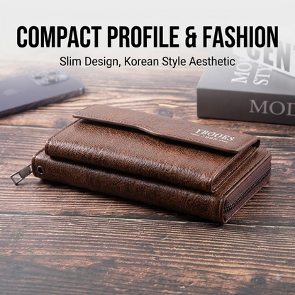 Men’s Genuine Cowhide Double-Layer Clutch Wallet – Korean Style Business Handbag