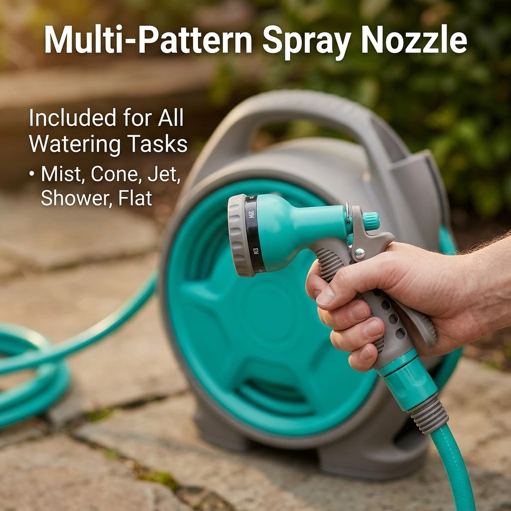 360° Rotating Garden Hose Reel – 200 Ft Water Hose Reel with Retractable Watering Set