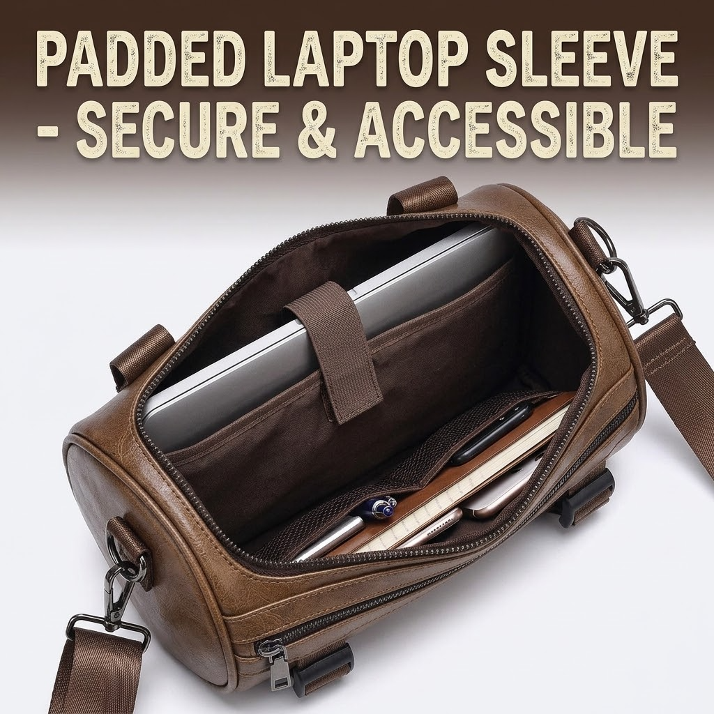Men’s Vintage PU Leather Messenger Bag – Waterproof Laptop Crossbody Satchel for Work & Travel