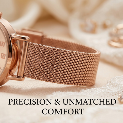 Women’s Rose Gold Minimalist Quartz Watch – Round Numeral Dial with Mesh Stainless Steel Strap