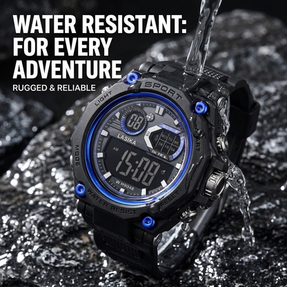 LASIKA Men’s Digital Sports Watch – Waterproof Casual Wristwatch with Resin Band & Alarm