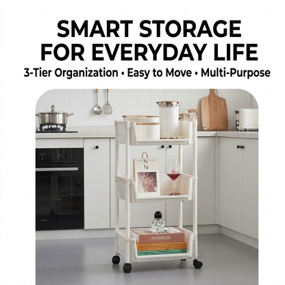 3-Tier Rolling Storage Cart – Movable Multi-Purpose Organizer Rack with Wheels