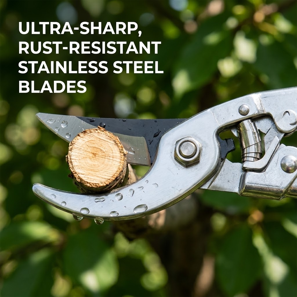 Steel Bypass Pruning Shears – Left-Handed High-Altitude Tree Cutter with Fiberglass Handle
