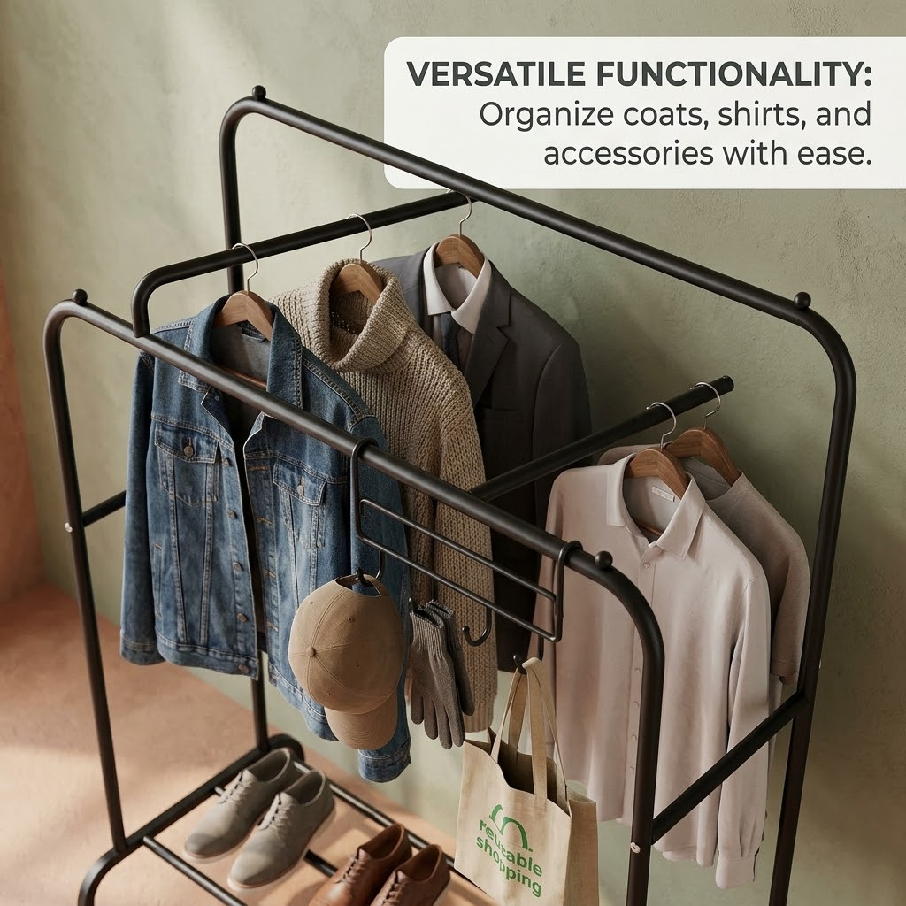 Double-Barrel Metal Clothes Drying Rack – Multi-Functional Balcony & Bedroom Hanger