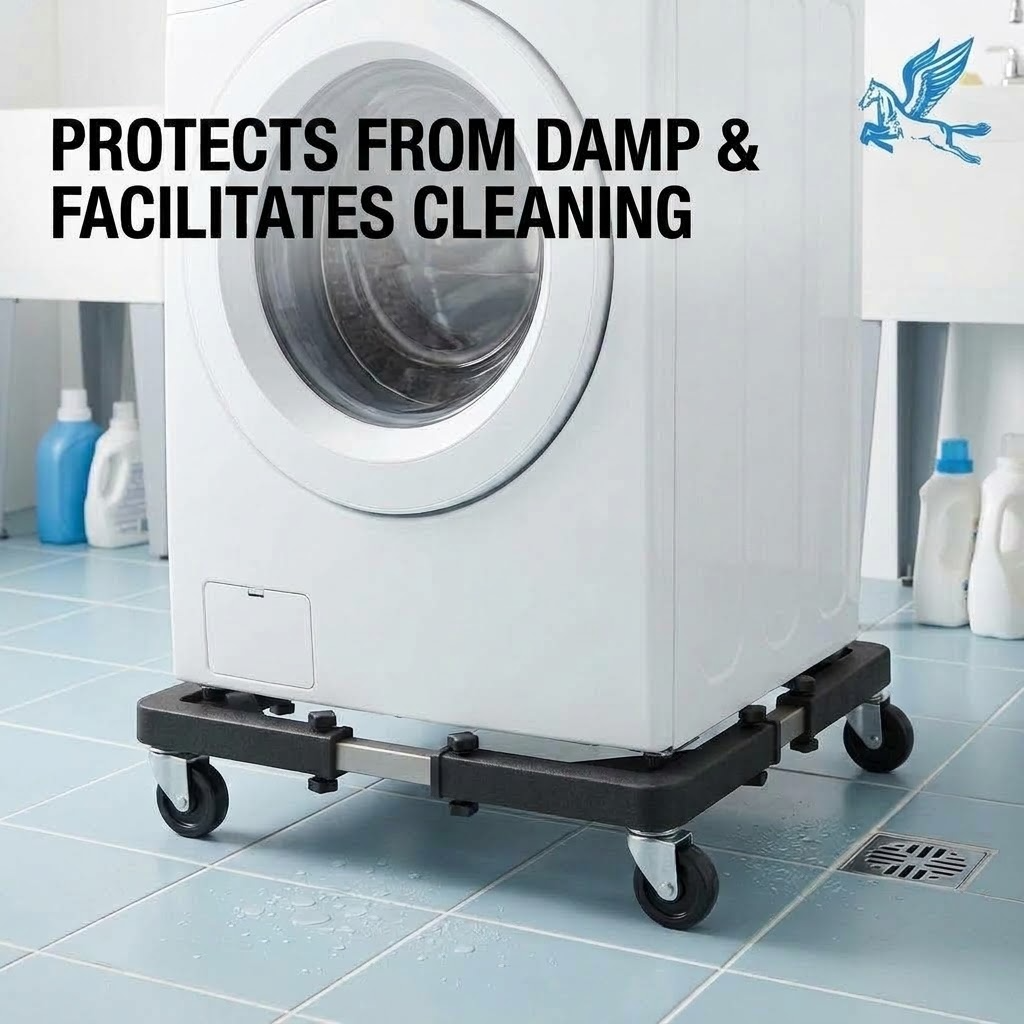 Four-Wheel Mobile Appliance Base – Removable Plastic Trolley Stand for Refrigerators &amp; Washing Machines