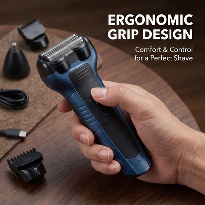 3-in-1 Rechargeable Electric Shaver – Washable Beard, Face & Body Trimmer
