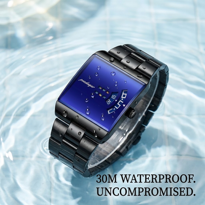 Men’s Watch – Square Stainless Steel Strap Alloy Case Waterproof Quartz Wristwatch