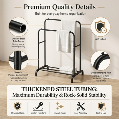 Double-Barrel Metal Clothes Drying Rack – Multi-Functional Balcony & Bedroom Hanger