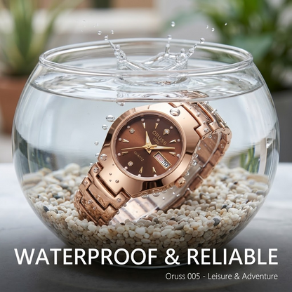 Oruss 005 Women’s Gold Round Watch – Vintage Waterproof Quartz Fashion Wristwatch