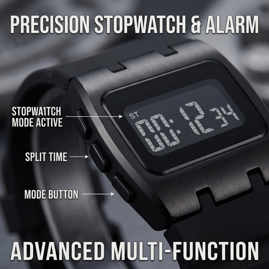 Men’s Square & Multifunction Sports Watch with Stopwatch, Alarm & Water Resistance