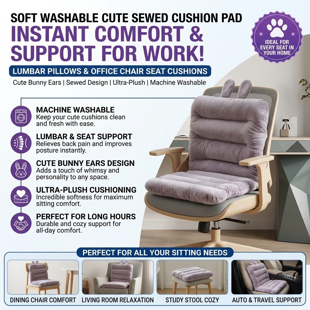 Soft Washable Chair Cushion – Cute Lumbar Support Pillow & Comfortable Seat Pad