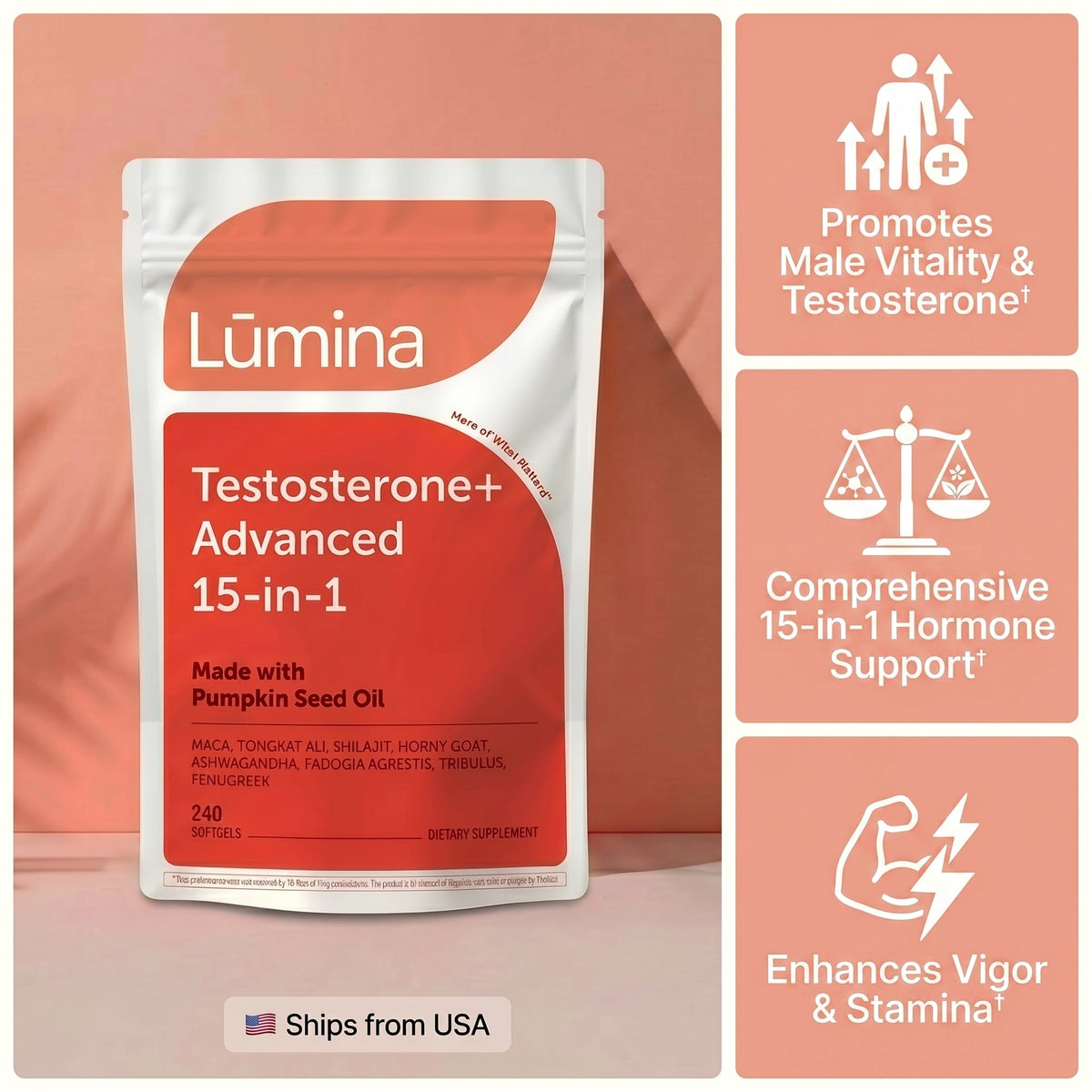 Testosterone Support Softgels — 15-in-1 Men's Vitality Complex