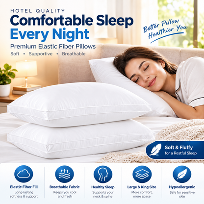 Elastic Fiber-Filled Pillow – Large & King Size Bed Pillow for Comfortable Sleep