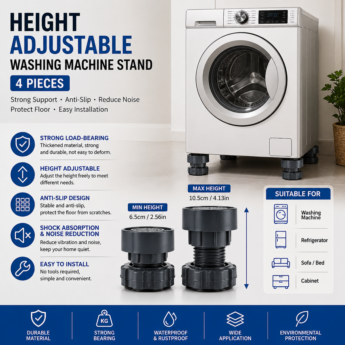 Adjustable Washing Machine Stand – Height-Adjustable Appliance Base with Stable Support