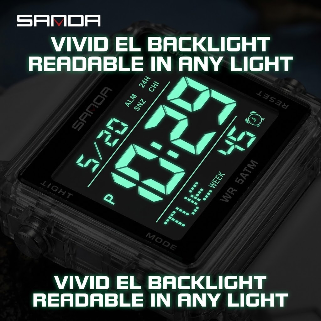 Digital Sports Watch – Countdown Timer, Alarm &amp; Outdoor Waterproof Wristwatch