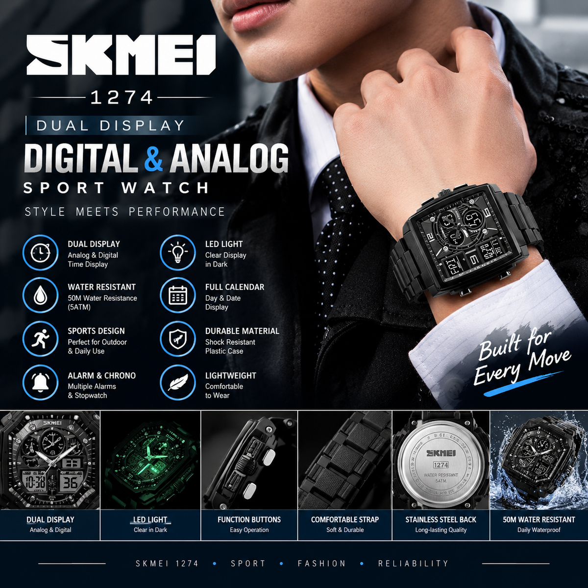 SKMEI 1274 Digital Analog Sports Watch – Durable Plastic Men’s Wristwatch