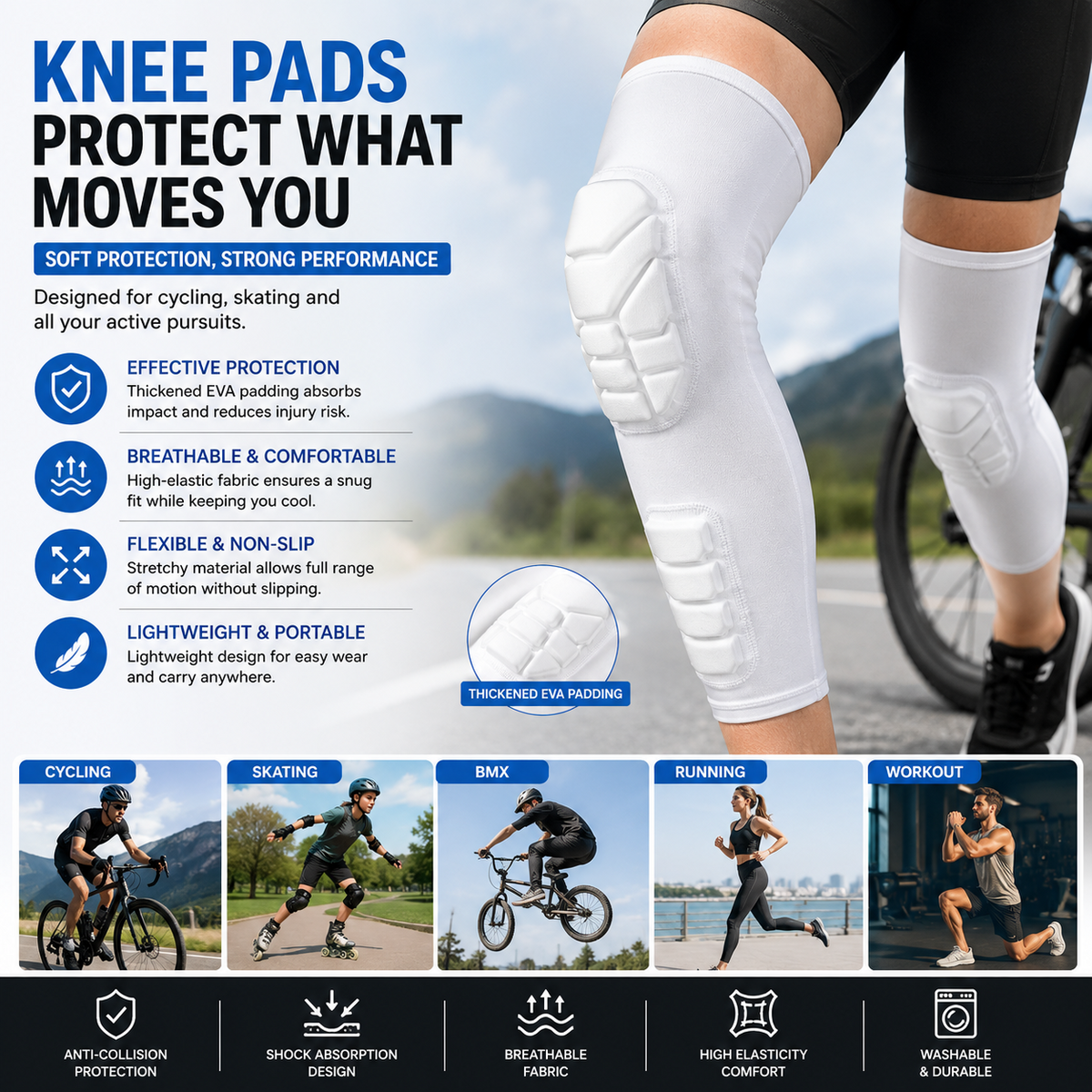 Soft Protective Knee Pads – Anti-Collision  Guards for Cycling, Roller Skating & Outdoor Sports