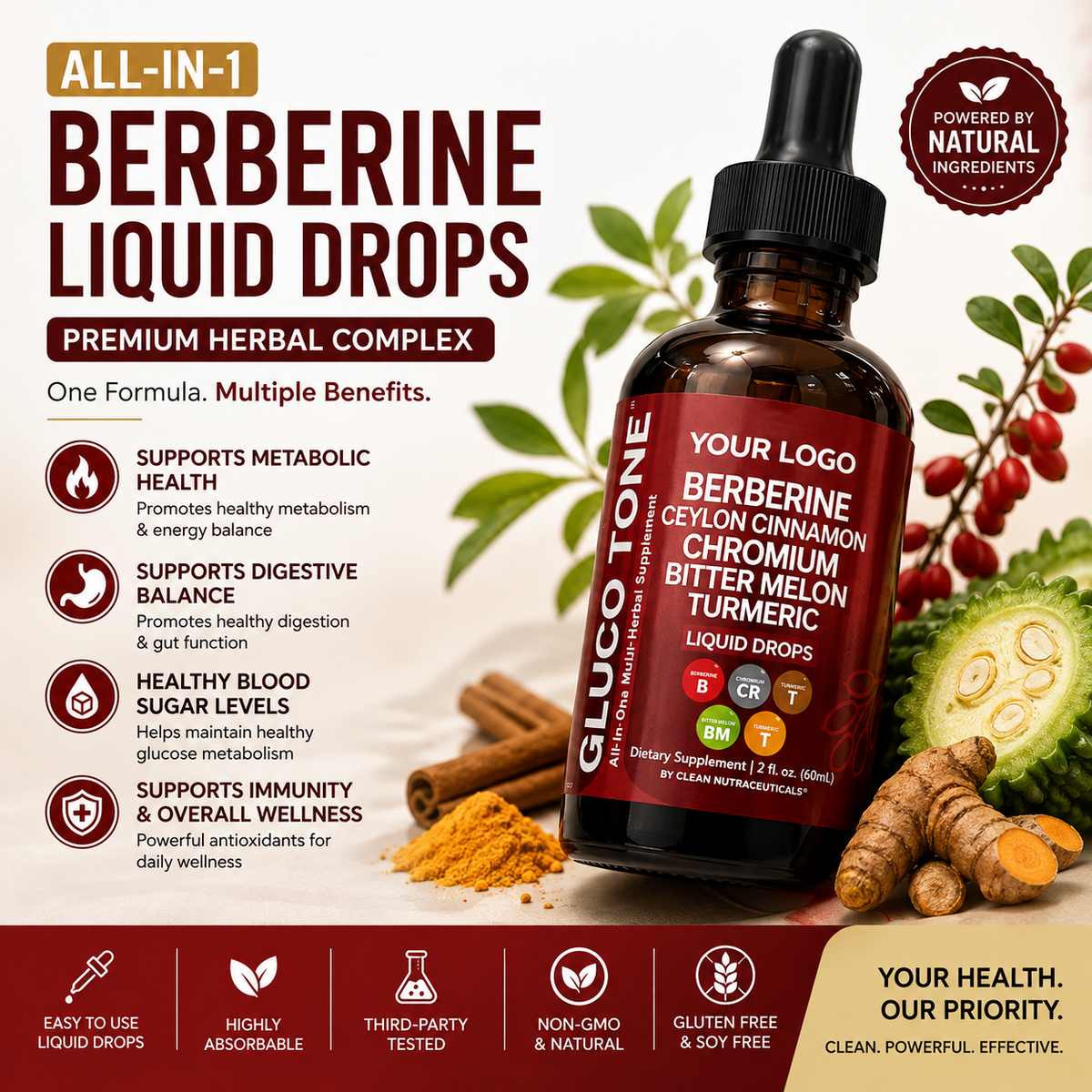 Premium Berberine Liquid Drops – All-in-One Herbal Extract for Metabolic &amp; Digestive Wellness