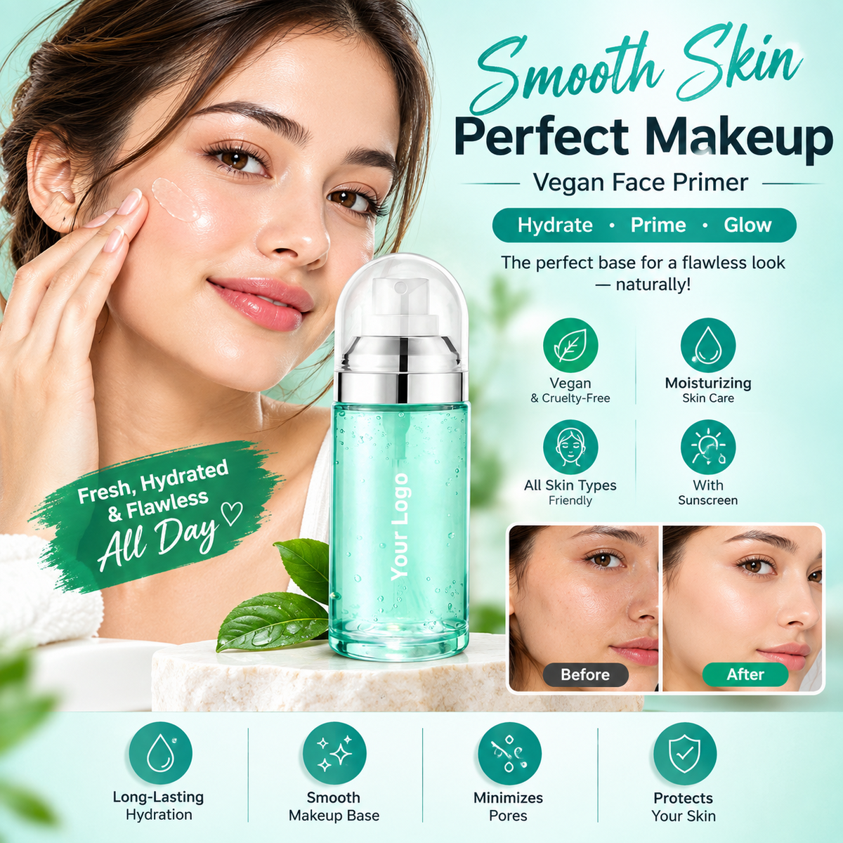 Vegan Face Primer – Moisturizing Makeup Base Cream for All Skin Types