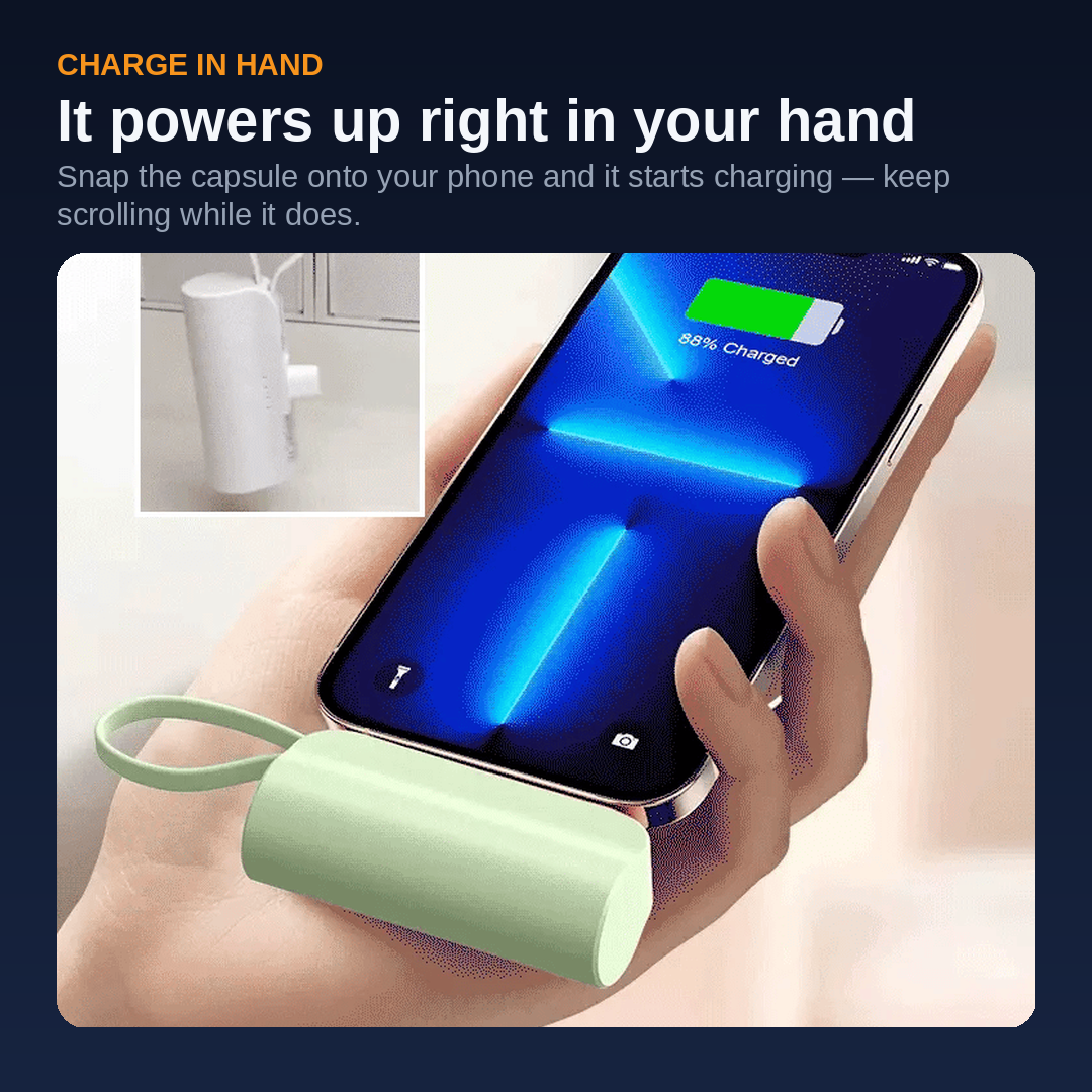 Mini Capsule Power Bank – Plug-In 5000mAh Fast Charger for iPhone & Android