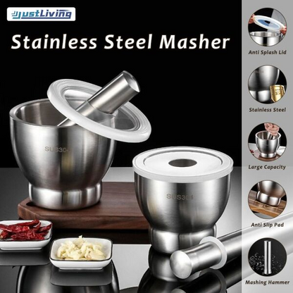 Heavy-Duty Stainless Steel Mortar & Pestle – Durable Kitchen Spice & Herb Grinder