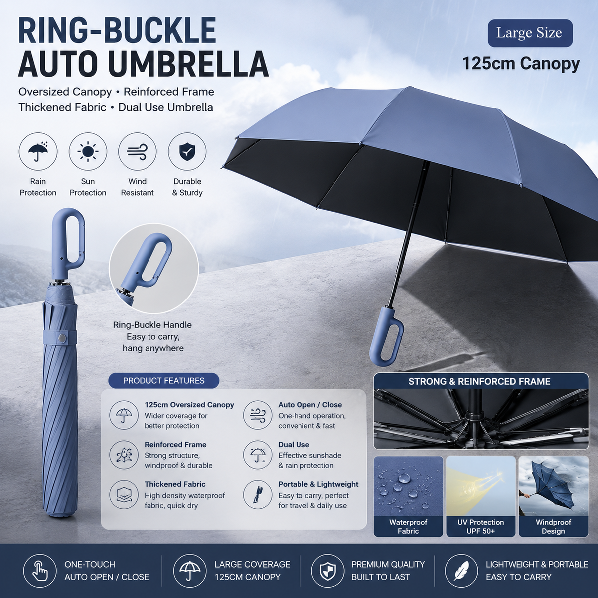 Automatic Large Umbrella – Oversized Canopy with Reinforced Frame, Thickened Fabric &amp; Dual-Use Design