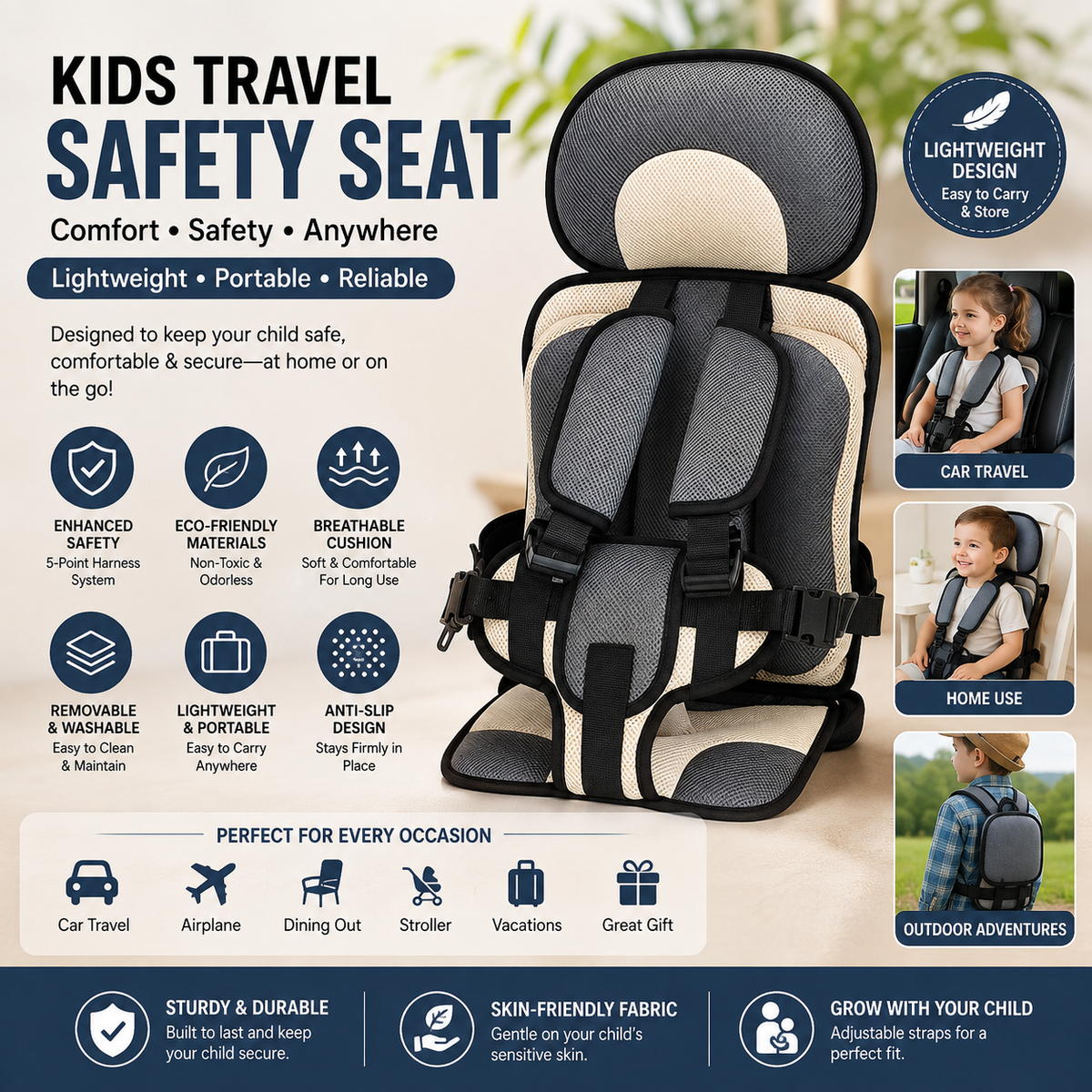 Lightweight Kids Portable Seat – Anti-Slip Outdoor Travel Chair with Removable Design