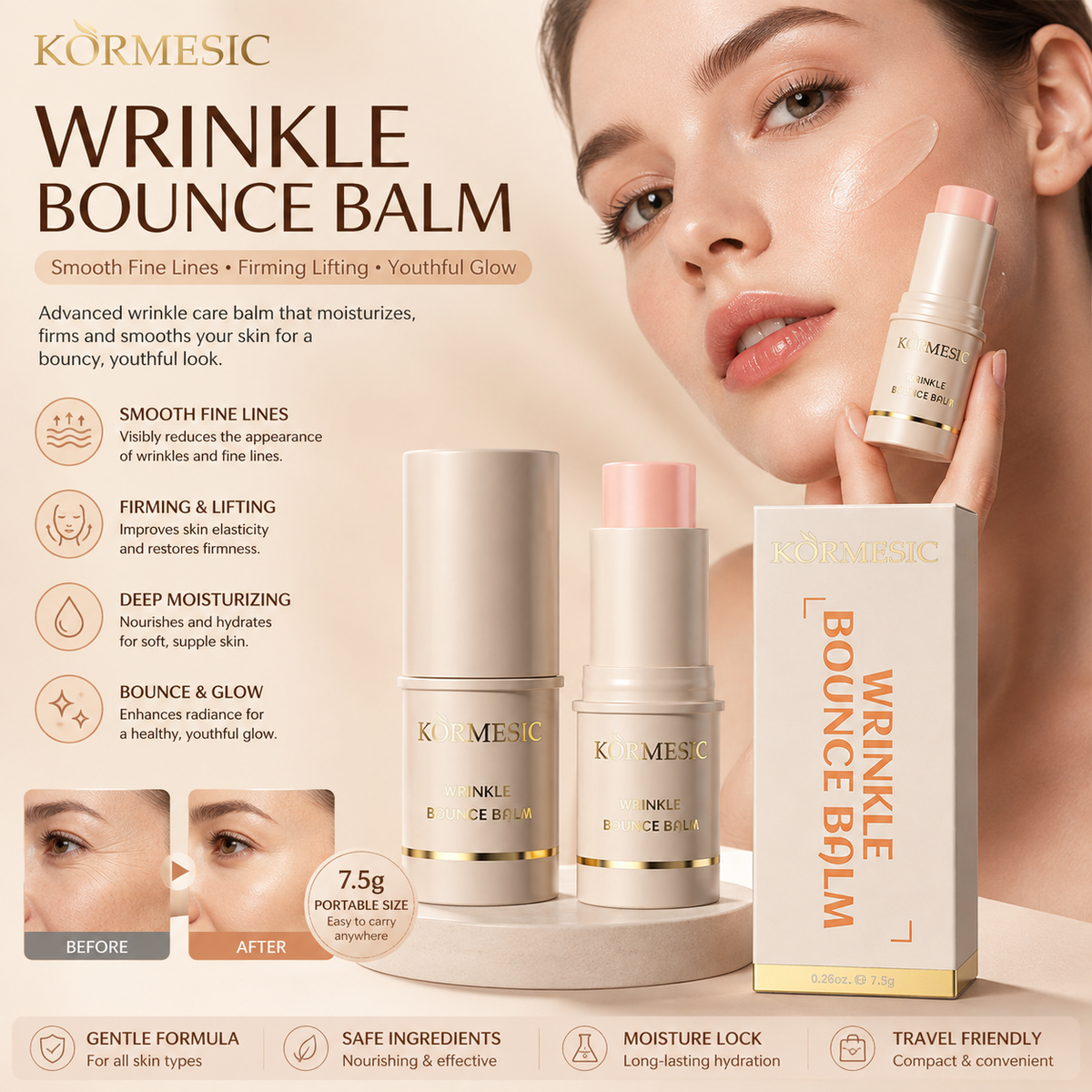 KORMESIC Face Cream – Moisturizing Firming & Smoothing Balm for Fine Lines and Wrinkles