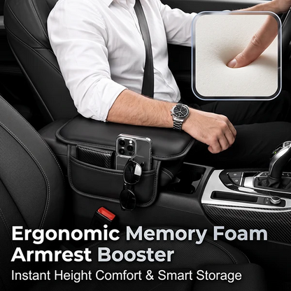 Car Center Console Armrest Cover – PU Leather Cushion with Side Storage Pocket & Protector Mat