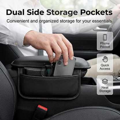 Car Center Console Armrest Cover – PU Leather Cushion with Side Storage Pocket & Protector Mat