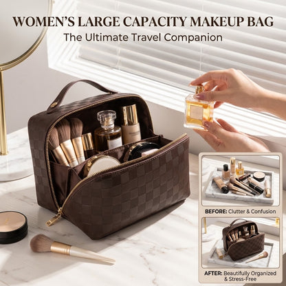 PU Leather Large Capacity Makeup Bag Organizer with Compartments